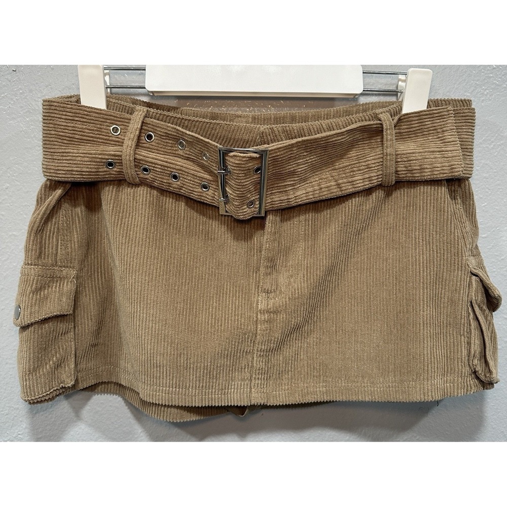 Windsor Mini Skirt Corduroy Women Junior Medium Light Brown Skort Belted Zip NWT
